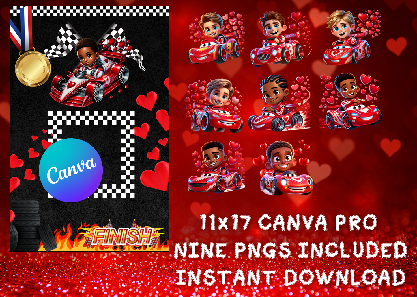 Racing Valentine 11x17 Canva Pro Template - Instant Download