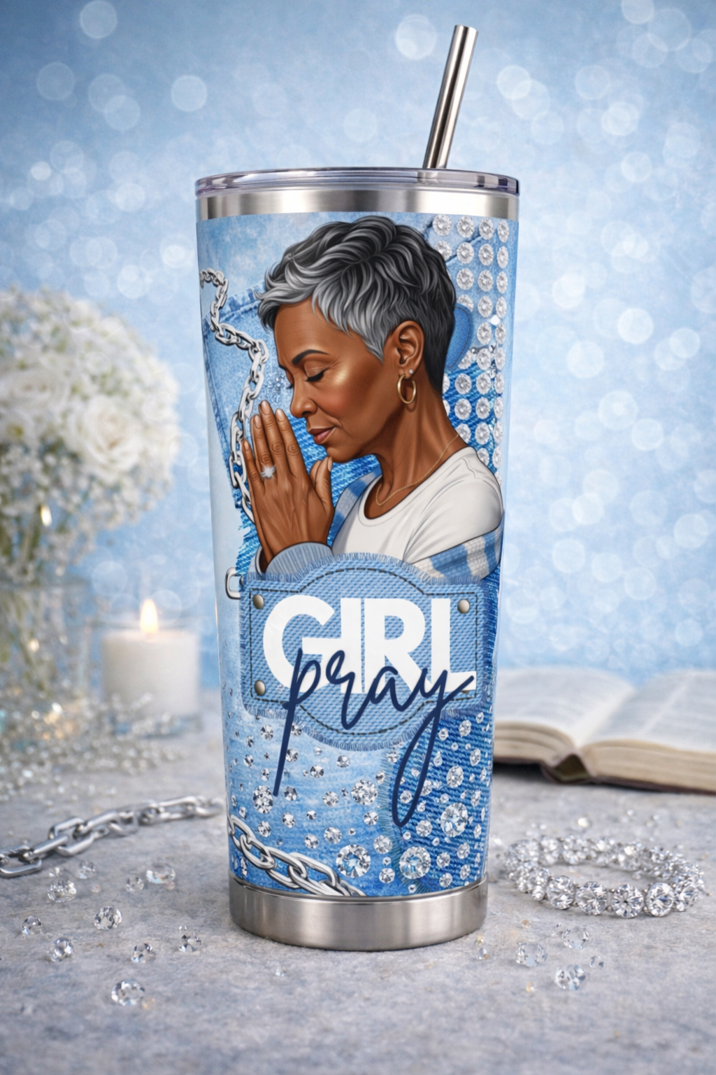 Seasoned Girl Pray Tumbler PNG (NON-EDITABLE)