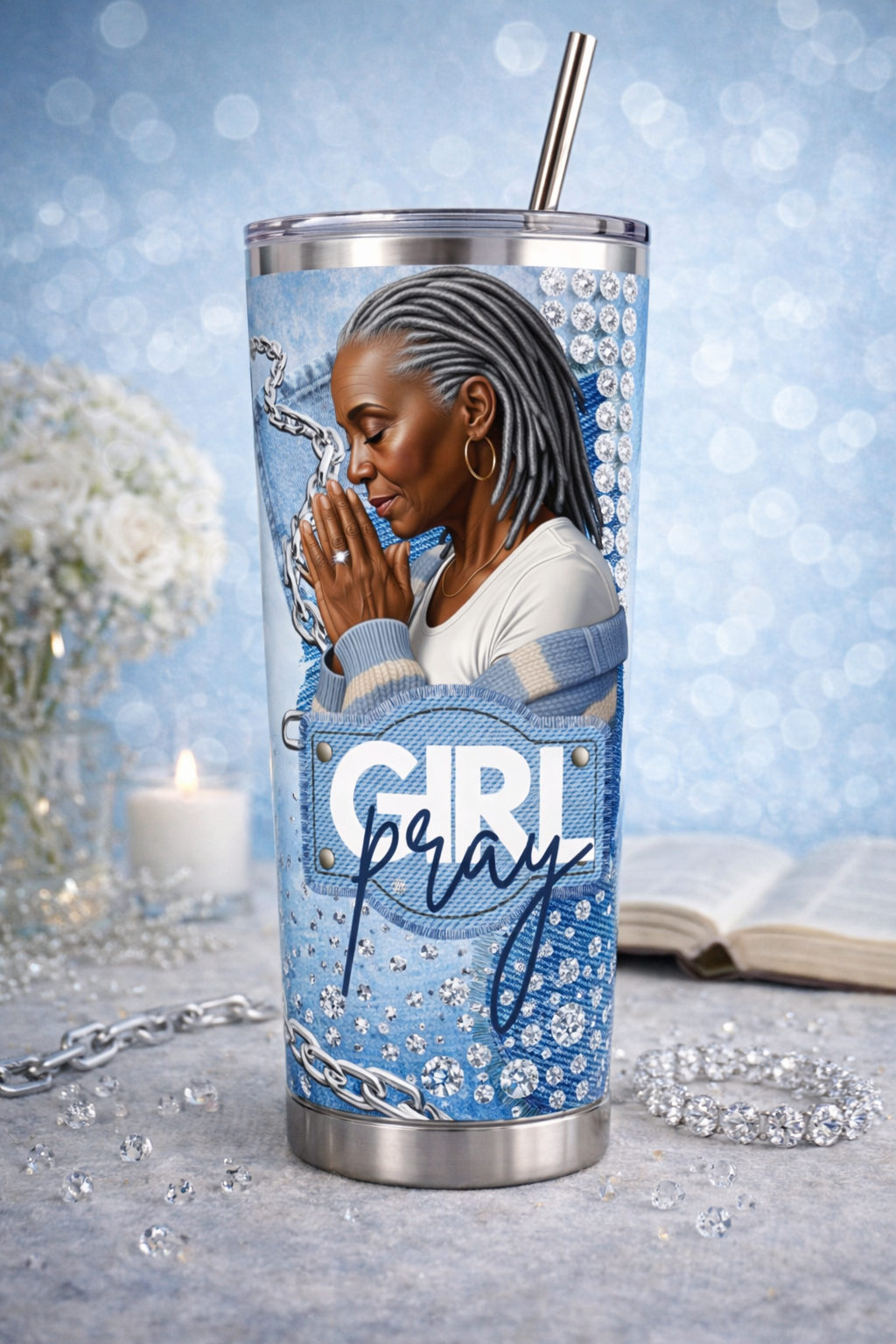 Seasoned Girl Pray Tumbler PNG (NON-EDITABLE)