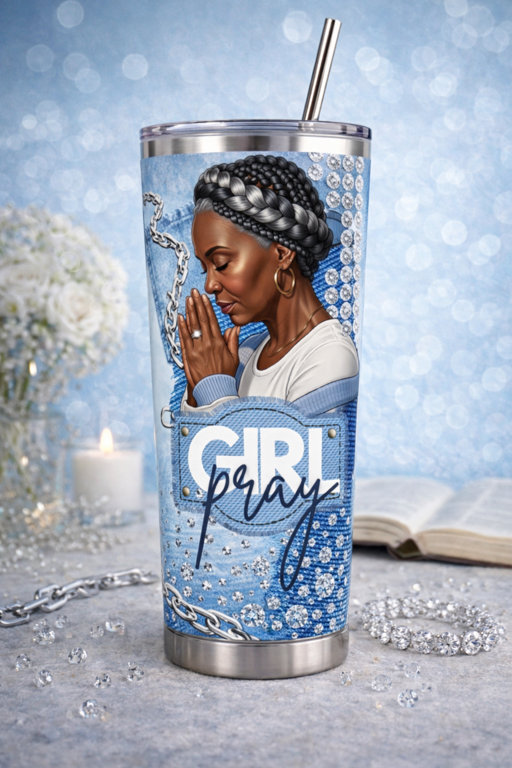 Seasoned Girl Pray Tumbler PNG (NON-EDITABLE)