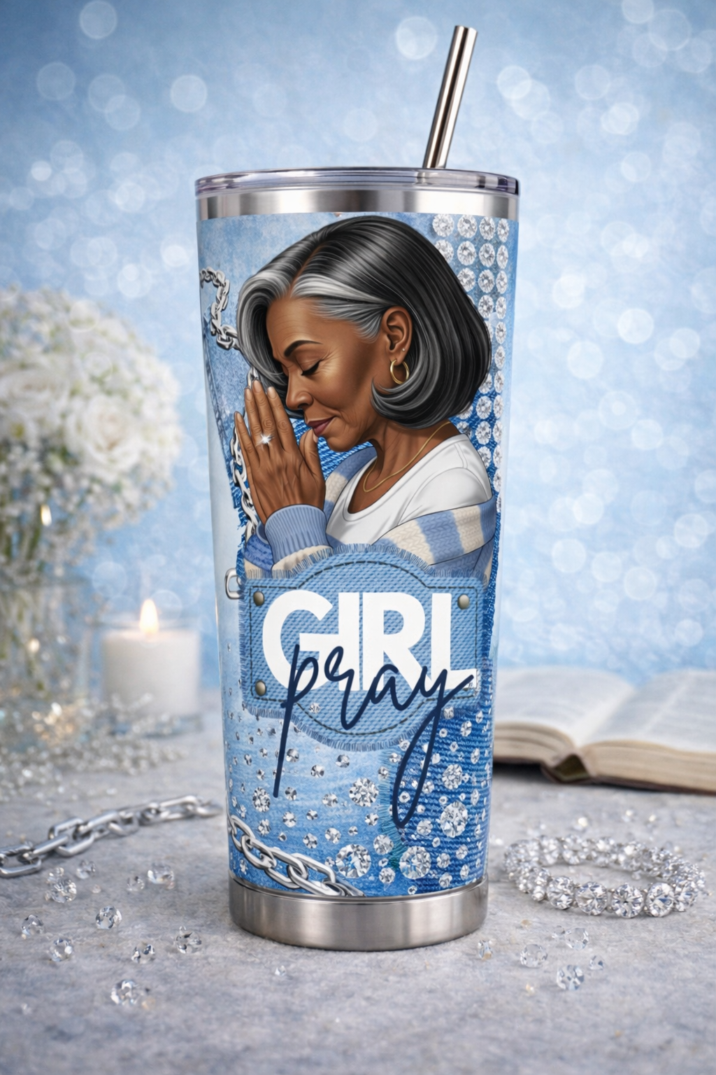 Seasoned Girl Pray Tumbler PNG (NON-EDITABLE)