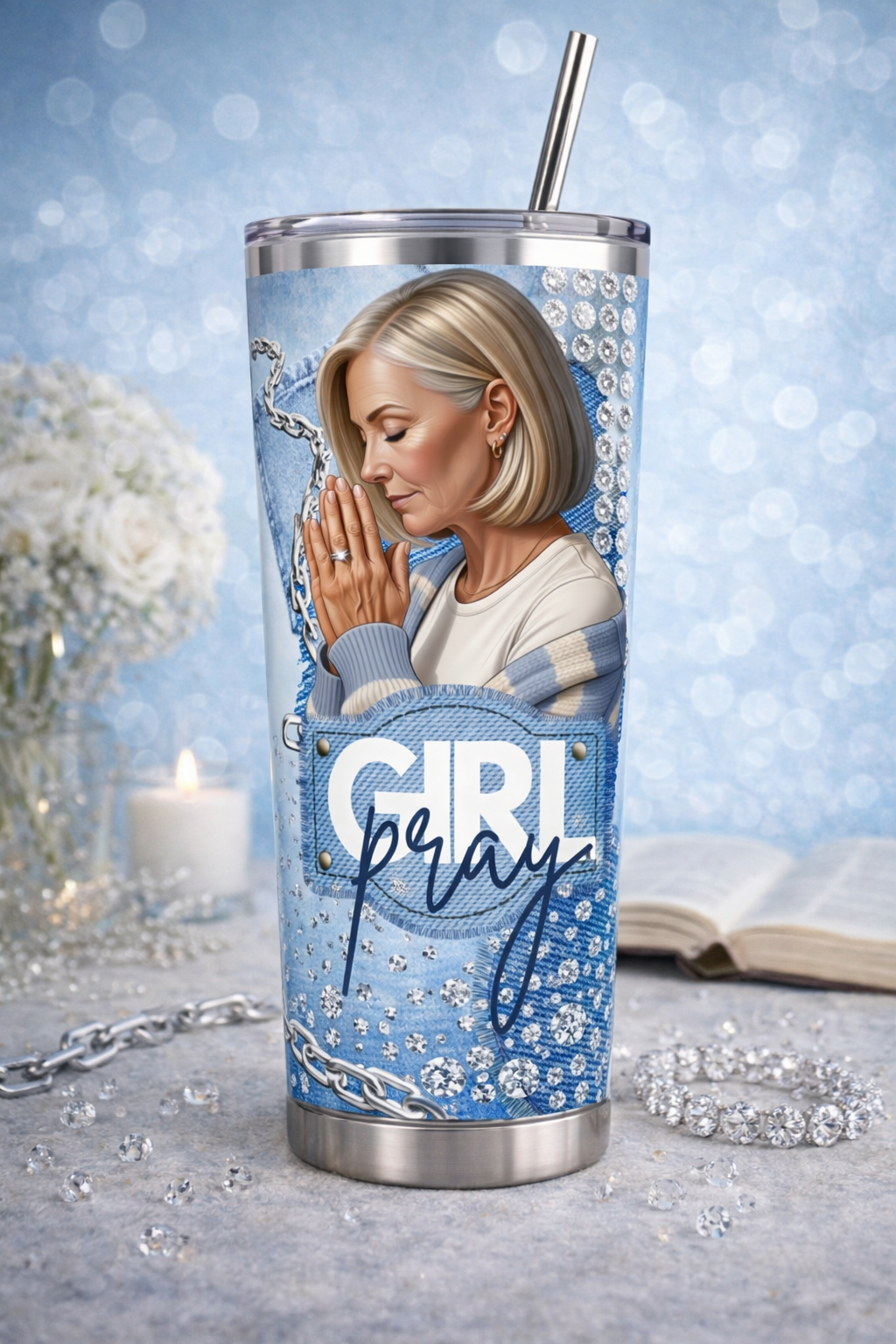Seasoned Girl Pray Tumbler PNG (NON-EDITABLE)