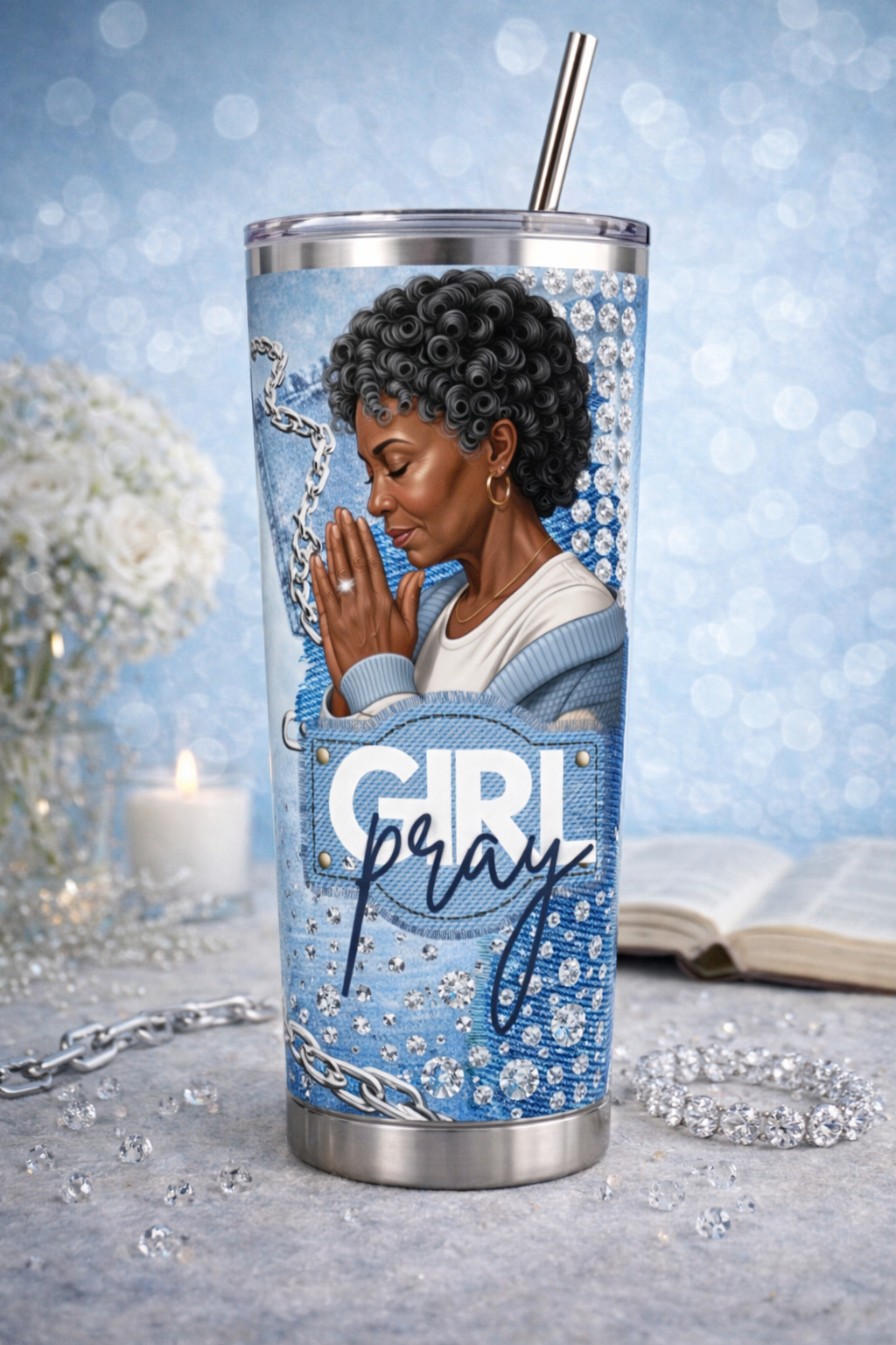 Seasoned Girl Pray Tumbler PNG (NON-EDITABLE)