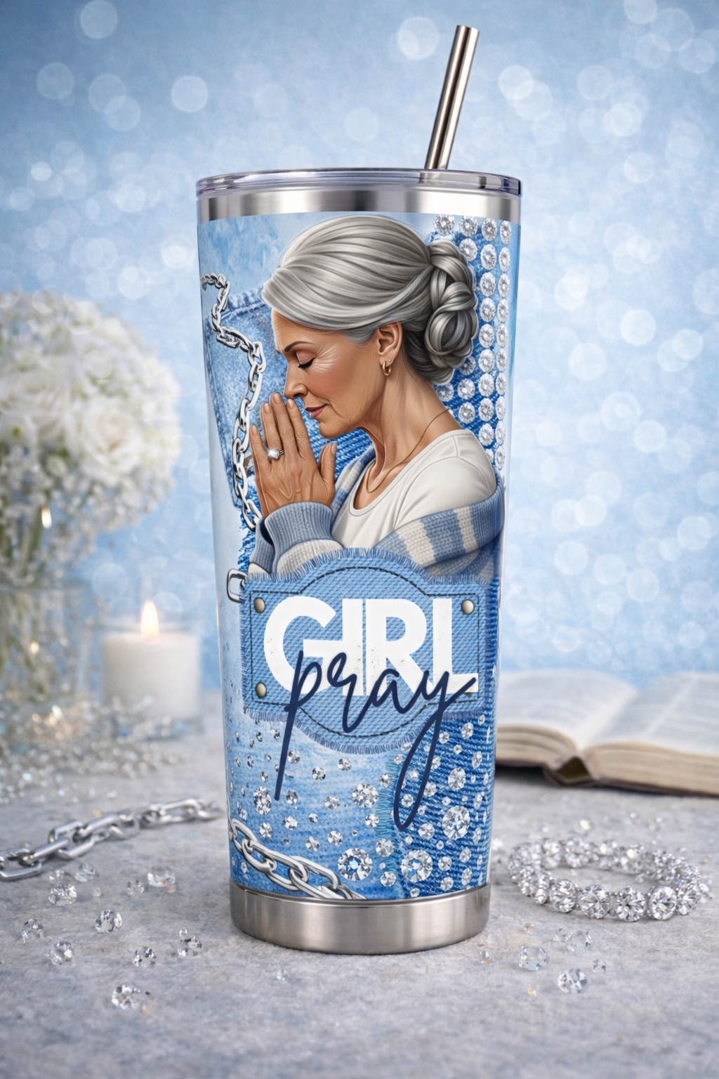 Seasoned Girl Pray Tumbler PNG (NON-EDITABLE)