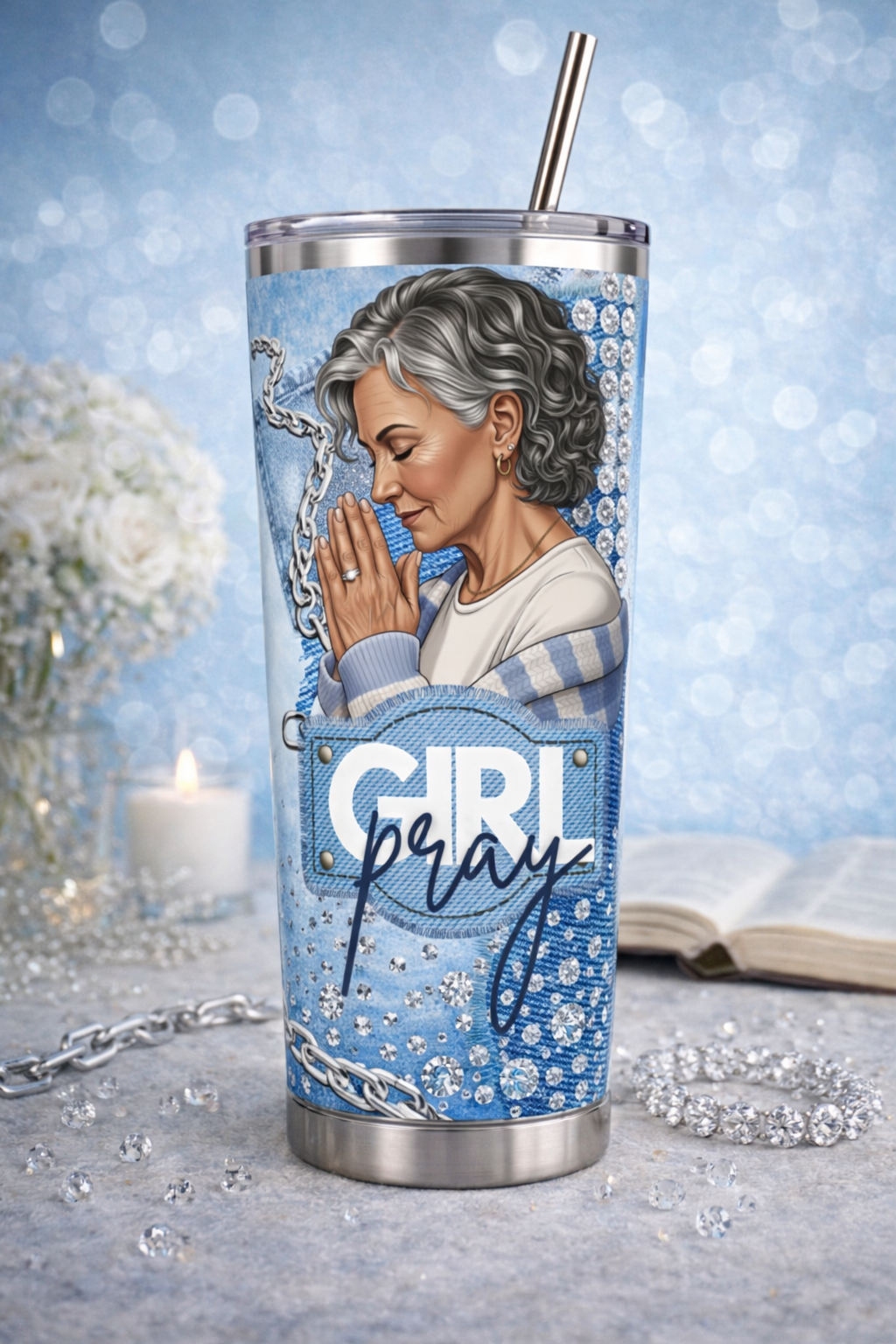 Seasoned Girl Pray Tumbler PNG (NON-EDITABLE)