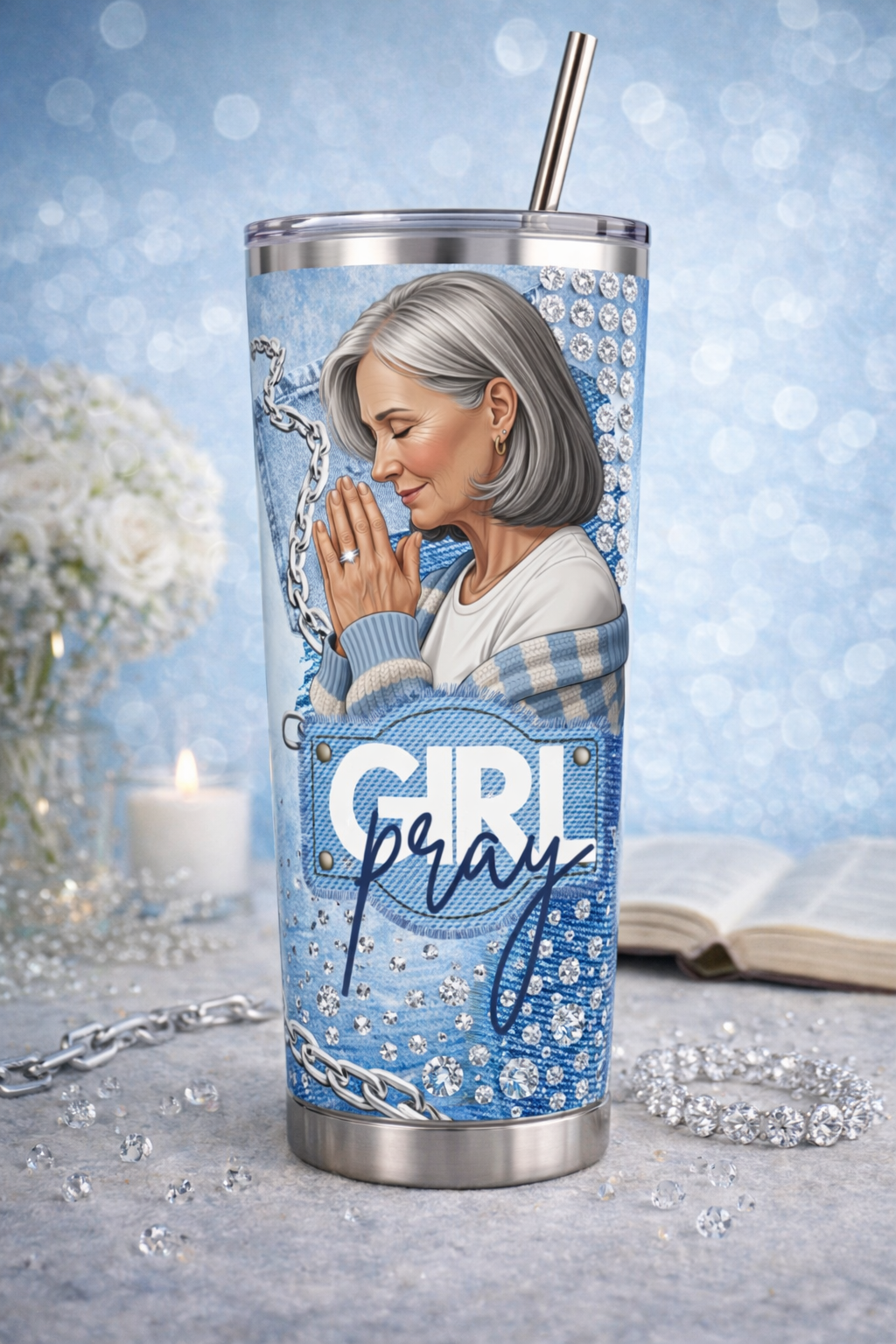 Seasoned Girl Pray Tumbler PNG (NON-EDITABLE)
