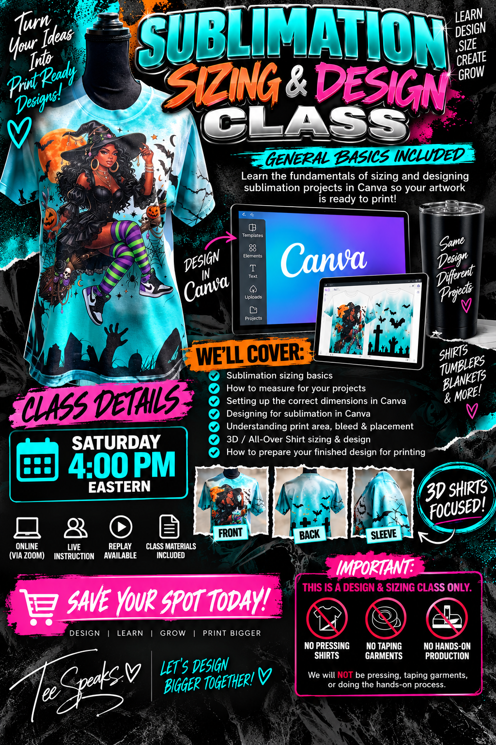 SUBLIMATION SIZING & DESIGN CLASS