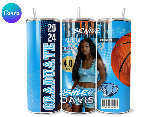20oz Straight Tumbler Canva Template for Basketball Enthusiasts - Instant Download